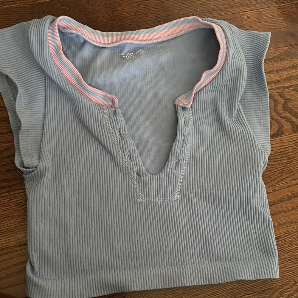 Urban Outfitters Blue Crop Top with Pink Trim